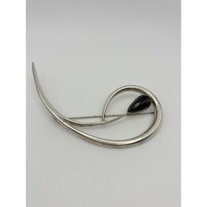 Vintage Taxco Mexico Sterling Silver 925 Pin w/ Black Onyx Stone ~ 25g